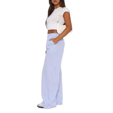 Y2K Striped Pajama Pants Women High Waist Wide Leg Lounge
