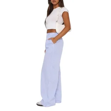 Y2K Striped Pajama Pants Women High Waist Wide Leg Lounge