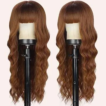 Lativ Auburn Wig with Bangs Long Wavy Ginger Wig Natural Looking Heat Resistant Synthetic Curly Full...
