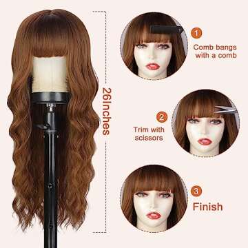 Lativ Long Wavy Auburn Wig with Bangs for Women