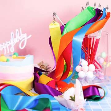 HiUnicorn 12PCS Rainbow Dance Wands Ribbon Streamers for Kids Gymnastics Rhythmic Dancing Twirling Sticks Silks Wands for Girls Circus Carnival Birthday Party Favors Rewards Gift