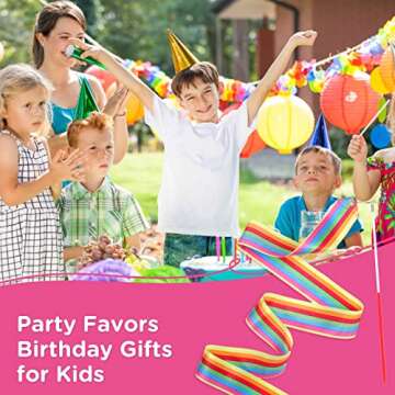 HiUnicorn 12PCS Rainbow Dance Wands Ribbon Streamers for Kids Gymnastics Rhythmic Dancing Twirling Sticks Silks Wands for Girls Circus Carnival Birthday Party Favors Rewards Gift