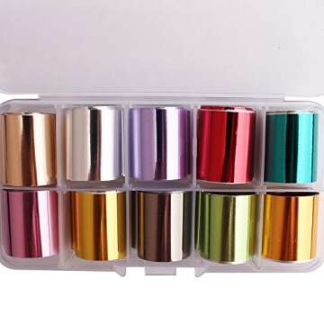 WOKOTO 10 Rolls Stunning Solid Color Nail Art Foil Stickers For Creative Designs