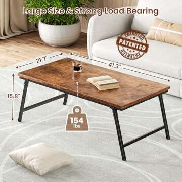 ALLSTAND Folding Coffee Table, Leg Latches Portable Sturdy Floor Table Desk for Sitting on The Floor...