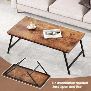 ALLSTAND Folding Coffee Table, Leg Latches Portable Sturdy Floor Table Desk for Sitting on The Floor, No Assembly Low Coffee Table for Living Room, Home, Office, Rustic Brown, 41.34L×21.65W×15.75H