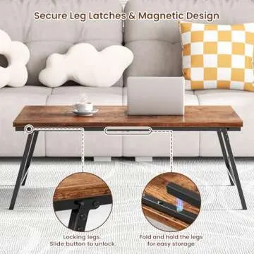 ALLSTAND Folding Coffee Table, Leg Latches Portable Sturdy Floor Table Desk for Sitting on The Floor, No Assembly Low Coffee Table for Living Room, Home, Office, Rustic Brown, 41.34L×21.65W×15.75H