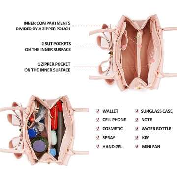 Like Dreams Women Classic Large Vegan Leather Satchel Bowtie Top Handle Fashion Handbag Purse (Candy Pink)