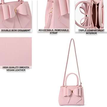 Like Dreams Women Classic Large Vegan Leather Satchel Bowtie Top Handle Fashion Handbag Purse (Candy Pink)