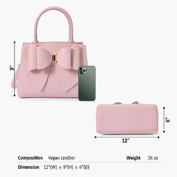 Like Dreams Women Classic Large Vegan Leather Satchel Bowtie Top Handle Fashion Handbag Purse (Candy Pink)