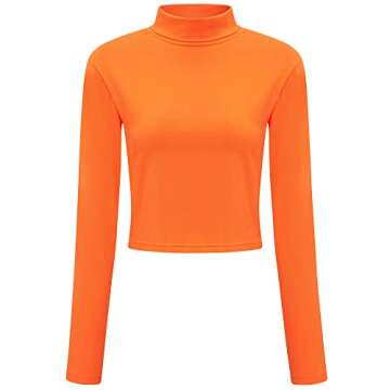 HMPRT Halloween Costume for Women,Brown Bob Wig,Long Sleeve Turtleneck Crop Top,Skater Skirt