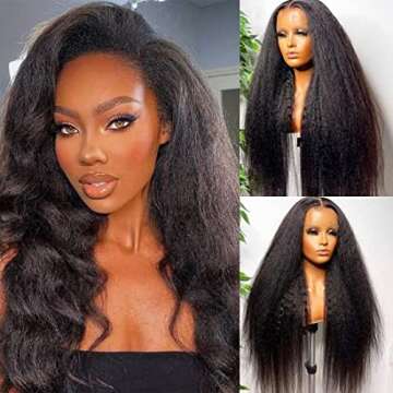 UNICE Yaki Kinky Straight 13X4 Lace Front Human Hair Wigs Pre Plucked with Baby Hair, Brazilian Remy Hair Italian Yaki Frontal Wig for Black Women Free Part 150% Density Natural Color (16 inch)