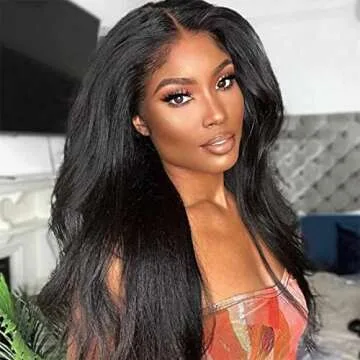 UNICE Yaki Kinky Straight 13X4 Lace Front Human Hair Wigs Pre Plucked with Baby Hair, Brazilian Remy Hair Italian Yaki Frontal Wig for Black Women Free Part 150% Density Natural Color (16 inch)