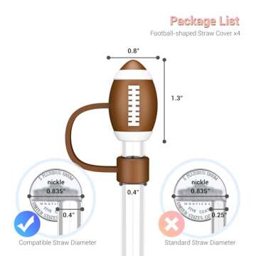 4Johor 4Pcs Football Straw Cover Caps for Stanley Cups - Eco-Friendly & Fun