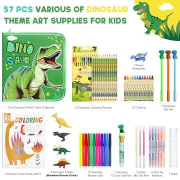 Fruit Scented Markers Set 57Pcs with Glitter Dinosaur Pencil Case & Stationery, Art Supplies for Kid...