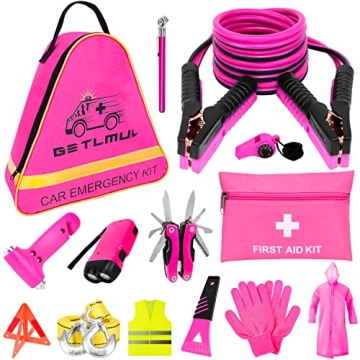 GETLMUL Pink Car Emergency Kit - Stylish Roadside Accessories for Safety
