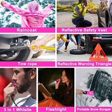 GETLMUL Pink Car Emergency Kit for Roadside Safety Essentials