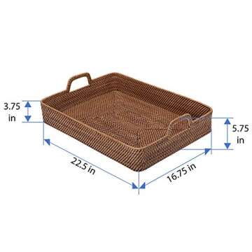 KOUBOO Laguna Rectangular Rattan High Wall Serving Tray, Extra Large, Honey Brown