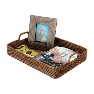 KOUBOO Laguna Rectangular Rattan High Wall Serving Tray, Extra Large, Honey Brown