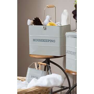 KitchenCraft Living Nostalgia Cleaning Caddy with Handle, Metal, 33 x 21 x 26 cm, French Grey