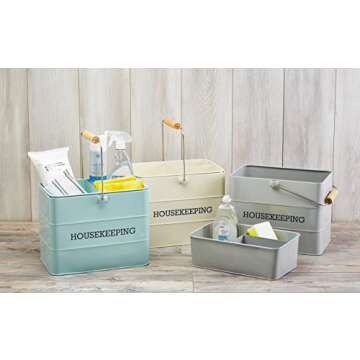 KitchenCraft Living Nostalgia Cleaning Caddy with Handle, Metal, 33 x 21 x 26 cm, French Grey