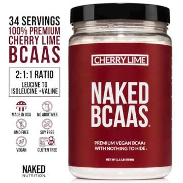 Cherry Lime Naked BCAAs Amino Acids Powder, 100% Pure 2:1:1 Formula, Vegan Branched Chain Amino Acids, Instantized All Natural BCAA Powder Supplement - 501 Grams, 34 Servings
