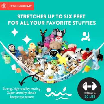Prince Lionheart Jumbo Hammock for Stuffed Animals - Large Toy Hammock Storage for Toys and Stuffed ...