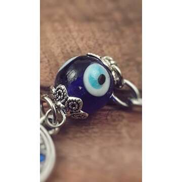 Evil Eye Silver Hamsa Keychain Hand Fatima Protection Charm Key holder Good Luck Keychain - Amulet