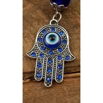 Evil Eye Silver Hamsa Keychain Hand Fatima Protection Charm Key holder Good Luck Keychain - Amulet