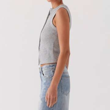 Faretumiya Women's Stylish Button Down Ribbed Tank Top