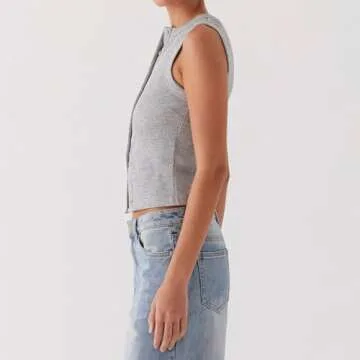 Faretumiya Women's Stylish Button Down Ribbed Tank Top