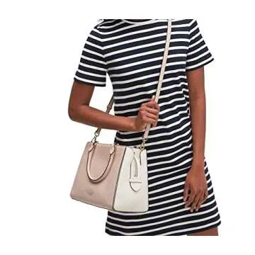 kate spade handbag purse Leila medium triple compartment satchel in leather, Light Sand