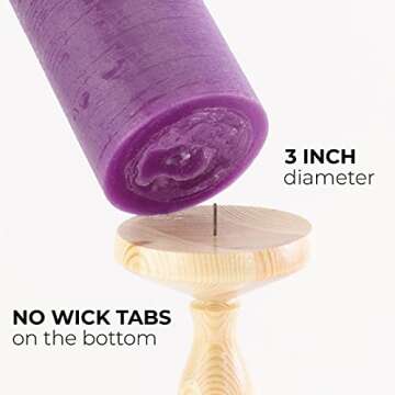 CANDWAX 3x4 Pillar Advent Candles Set of 4 - Rustic Pillar Candles Unscented and No Drip Candles - Ideal as Candles for Advent Wreath or Christmas Decorations - Purple Set of Advent Pillar Candles