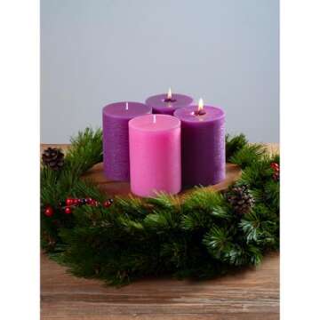 CANDWAX 3x4 Pillar Advent Candles Set of 4 - Rustic Pillar Candles Unscented and No Drip Candles - Ideal as Candles for Advent Wreath or Christmas Decorations - Purple Set of Advent Pillar Candles