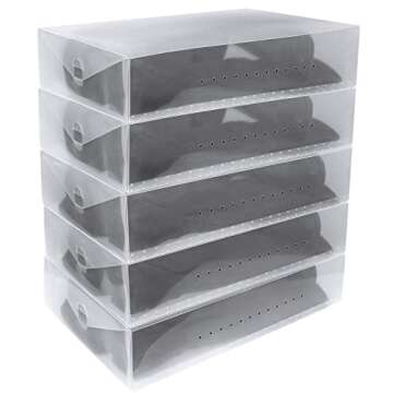 Greenco Clear Foldable Shoe Storage Boxes, 5 Pack - Stackable Heavy Duty Plastic Boot Storage Box, Perfect for Apartments, Small Spaces, and College Dorm Rooms, Shoe Box and Boot Organizer