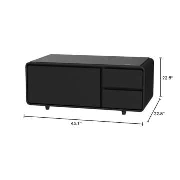 Sobro Coffee Table with Built in Fridge, Speakers, Outlets, LED Light, and More - Black