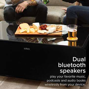 Sobro Coffee Table with Built in Fridge, Speakers, Outlets, LED Light, and More - Black