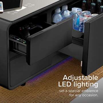 Sobro Coffee Table with Built in Fridge, Speakers, Outlets, LED Light, and More - Black