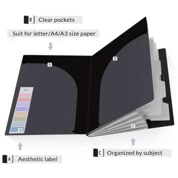 SKYDUE Accordion File Organizer, 5 Pocket Expanding File Folders with Pockets, Document Organizer, P...
