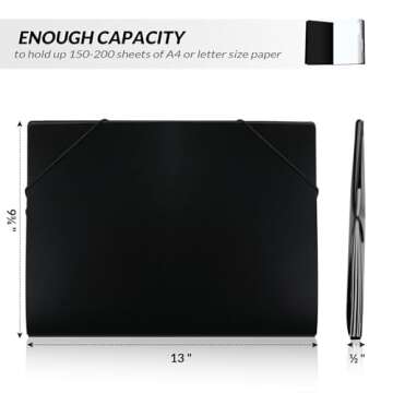 SKYDUE Accordion File Organizer, 5 Pocket Expanding File Folders with Pockets, Document Organizer, Portable Paper Organizer，School Office Supplies Black