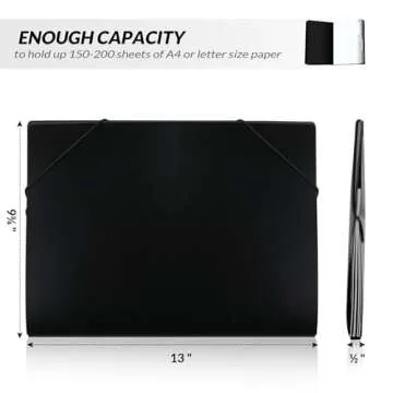 SKYDUE Accordion File Organizer, 5 Pocket Expanding File Folders with Pockets, Document Organizer, Portable Paper Organizer，School Office Supplies Black