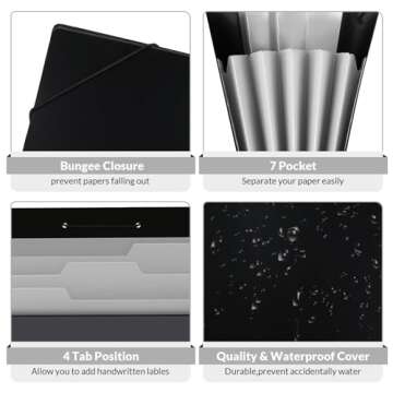 SKYDUE Accordion File Organizer, 5 Pocket Expanding File Folders with Pockets, Document Organizer, Portable Paper Organizer，School Office Supplies Black