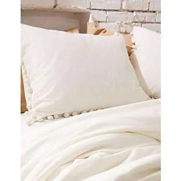 Chic White Pom Pom King Pillow Shams for Modern Decor