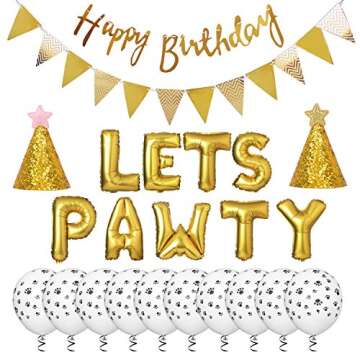 Legendog 23PCS Dog Party Decor Set Fashion Party Banner Cone Hat Party Balloon with Pump (Golden)