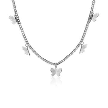 Kercisbeauty Silver Butterfly Necklace for Women Ladies Banquet Prom Wedding Jewelry Butterfly Choker(Silver)