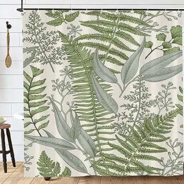 BIVINAR Sage Green Leaves Waterproof Shower Curtain