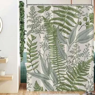 BIVINAR Sage Green Leaves Waterproof Shower Curtain