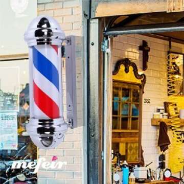 Mefeir 30" Barber Pole LED Light,Classic Style Hair Salon Barber Shop Open Sign,Rotating Red White Blue LED Strips,IP44 Waterproof Save Energy