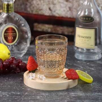 abrwyy Amber Glassware set of 4 Vintage Drinking Glasses, 9.5oz Amber Heavy Duty Glass Cups, Old Fashioned Glass, Set for Party Wedding Home Office Glassware Gift