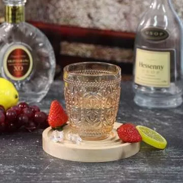 abrwyy Amber Glassware set of 4 Vintage Drinking Glasses, 9.5oz Amber Heavy Duty Glass Cups, Old Fashioned Glass, Set for Party Wedding Home Office Glassware Gift