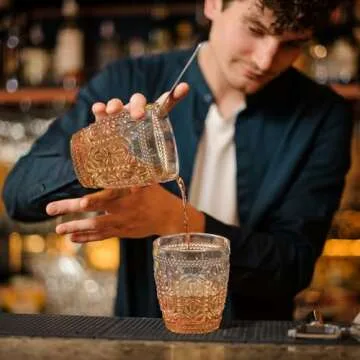 abrwyy Amber Glassware set of 4 Vintage Drinking Glasses, 9.5oz Amber Heavy Duty Glass Cups, Old Fashioned Glass, Set for Party Wedding Home Office Glassware Gift